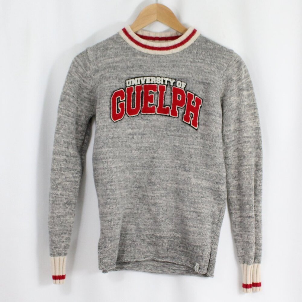 University of Guelph Grey Women's Small Knit Cabin Themed Varsity Sweater